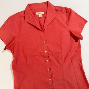 Coldwater Creek Coral Short Sleeve Collared Button Up Shirt Women's Medium